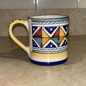 Sberna Deruta Italy Geometric Hand Painted Coffee Mug Cup Ceramic Signed
